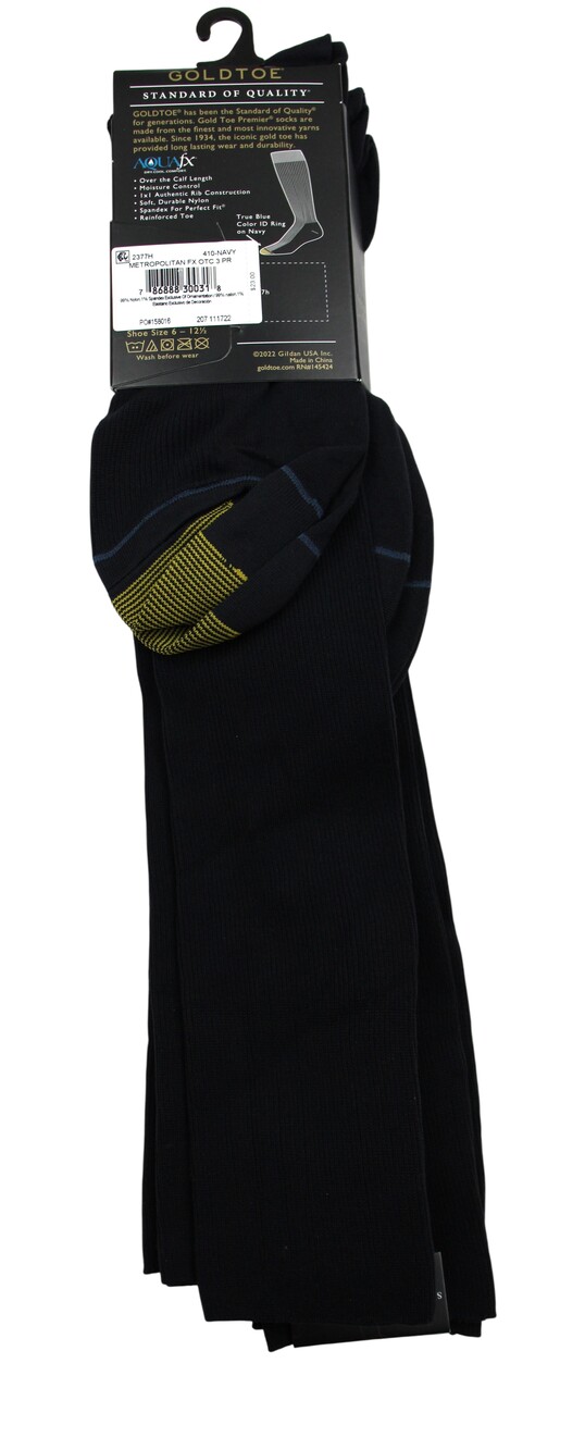 Gold Toe Socks Mens 6-12.5 Navy Metropolitan FX Dress Over The Calf 3 Pack
